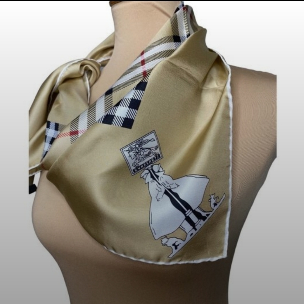 Burberrys Vintage Nova Check Silk Twill Square Scarf Burberry Tartan Plaid - Picture 3 of 4